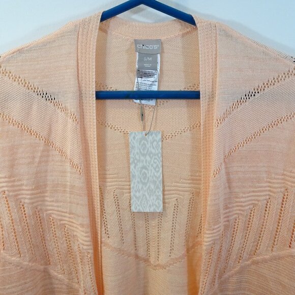 CHICOS Lightweight Peach Open Cardigan Sweater NEW Size S/M Open Knit Batwing - Picture 2 of 7